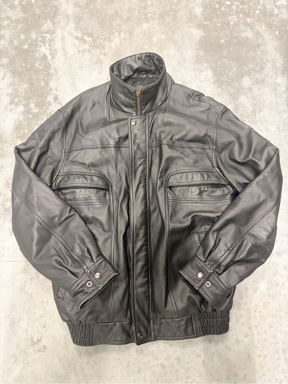 RedHead Black Leather Bomber Jacket with Stand Collar